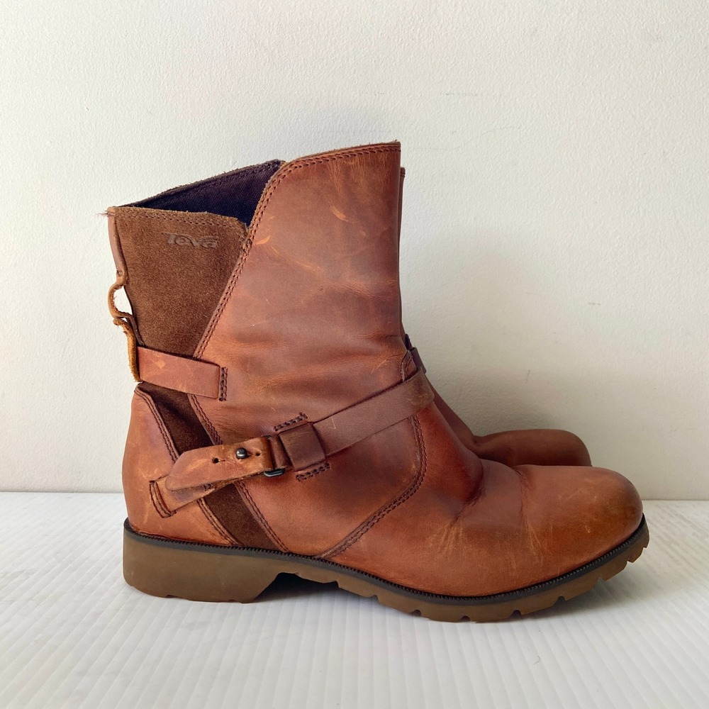 Teva DeLaVina Red Brown Leather Ankle Boots Womens 6.5